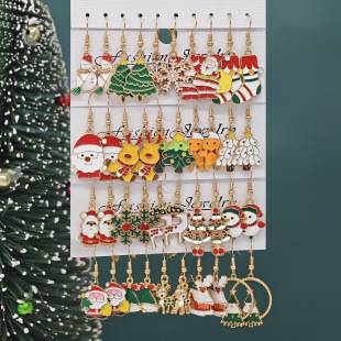 10Pcs Cross-Border Hot Selling Cartoon Oil Dripping Christmas Earrings Personalized Creative Elk Gingerbread Man Earrings Wholesale