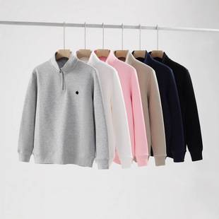 Cross-Border Spring & Fall New Polo Sweatshirt Men's Half-Zip Stand-Up Collar Pure Color Embroidered Pony Logo Long-Sleeved Thickeneded Jacket