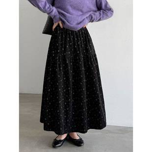 LUXI Corduroy High-Waisted Floral Print Skirt for Women, Autumn 2026 New Pleated Slimming A-Line Long Skirt 10061