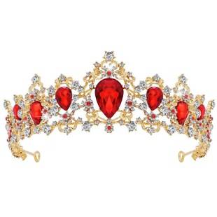 European and American Bridal Crown Headband Baroque Retro Red Rhinestone Jewelry Crown Hair Accessories Hot Selling Crown Tiara