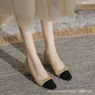 U8399 Glossy Cowhide 5cm Thick Heel Flats for Women 2024 New Color Matching First Layer Cowhide Insole Women's Shoes