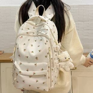 Cross-Border Ready-Made Backpack for Women, Large-Capacity Junior High School Student Schoolbag, Floral Sweet Schoolbag, New Style for Primary School Students