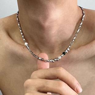 Stitching Titanium Steel Necklace Men's Trendy Hip-Hop Niche High-Level Design Handsome Clavicle Chain Men's Cold Style Accessories Men