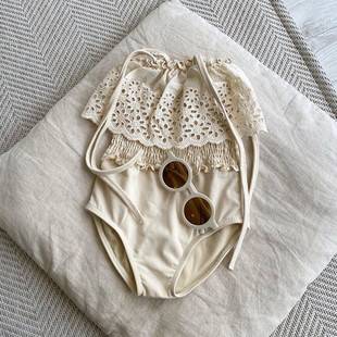 Summer New South Korea Ins Girls Piece Swimsuit Hollow Lace Strap Baby Sling Swimsuit