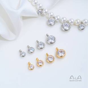 Copper plated with 14K gold, featuring a single round cubic zirconia stone, and a gold-plated bezel setting. Handmade DIY bracelet, necklace, earring, and pendant accessories