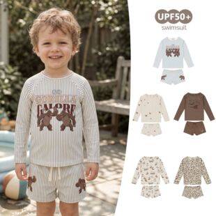 Boys' Two-Piece Swimsuit 2026 New Baby Summer Beach Swimwear Children's Ins Long-Sleeve Sun Protection Swimwear