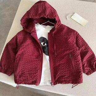 Children's New Spring and Autumn Jacket, Trendy Brand Hooded Jacket for Boys and Girls, Toddler Plaid Zip-Up Shirt, Kids' Top