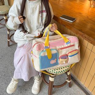 New Contrast Color Travel Bag Large Capacity Outdoor Portable Multifunctional Fitness Bag Shoulder Crossbody Luggage Storage Bag for Women