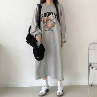 Cross-border Wholesale Japan Spring Autumn Winter Long Sleeve Thin dress Women's fleece-lined Top Long Fashion Brand Skirt plus size Break