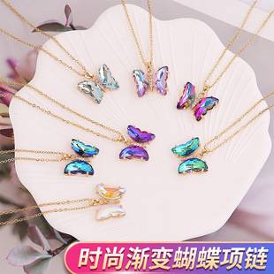 Wholesale Gradient Butterfly Pendant Necklace European and American Ins Style Sweater Chain Exquisite Short Style