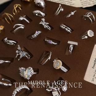 Vintage Personalized Geometric Zircon Ring Collection Accessible Luxury High-End Index Finger Ring Opening Adjustable Hand Jewelry