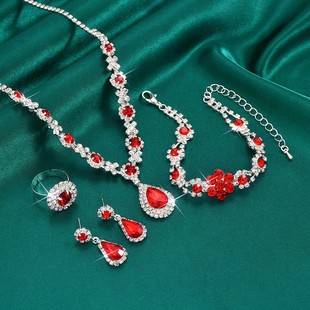 Bridal Jewelry Set, Bracelet, Earrings, Necklace, Ring, Four-Piece Set, Versatile, Elegant, Light Luxury, High-End, Cross-Border
