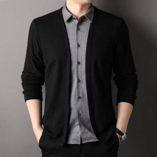 New Autumn Fake Two-Piece Shirt Sweater Cardigan Men's Autumn Business Casual Pullover Long-Sleeved Top Jacket Wholesale