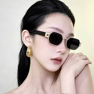 Metal small-frame polygonal women's sunglasses, UV protection, trendy and unique street style sunglasses from European and American Instagram