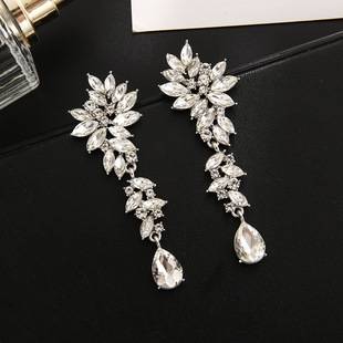 New European and American Fashion High-End Water Drop Earrings Three-Dimensional Diamond Crystal Alloy Bridal Earrings Wholesale