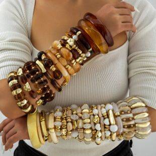 European and American Cross-Border Bracelets, Exaggerated Acrylic Bracelets, Beaded Color-Blocking Bracelet Set