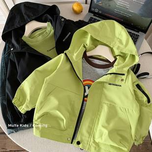 Muye Autumn Children's Windbreaker Outdoor Clothing Boys' Korean Style Hooded Work Jacket Baby Stylish Jacket Trendy