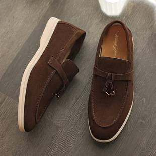 Tassel Buckle Men's New Old Money Style Minimalist Flat Slip-On Loafers Soft Sole Casual Moccasins 3689
