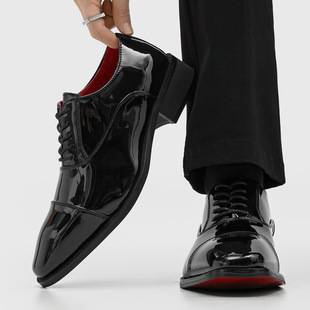 Pointed Toe Derby Shoes for Men, CL Red Sole Leather Shoes, Three-Joint Invisible Height-Increasing Trendy High-End Business Leather Shoes 8039