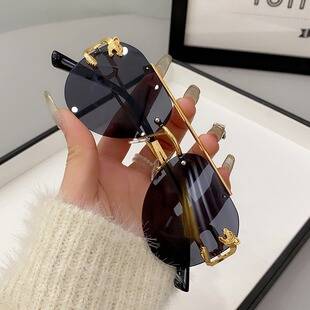 New European and American Cross-border High Sense Sunglasses Men's Fashion Internet Celebrous Same Style Women's Big Face Slimming Leopard Head Sunglasses