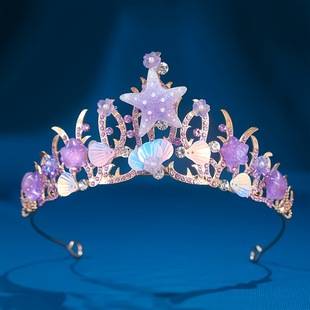 Cross-Border Popular Handmade Ocean Style Crown Factory Direct Supply Starfish Shell Flower Headdress Sequin Queen Crown