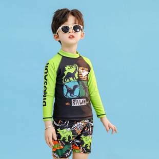 Children's Swimwear Boys Swimming Trunks Split Long Sleeve Sun-proof Quick-drying Dinosaur Medium and Large Children Boys Baby Warm Swimwear