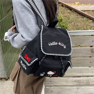 New Kitty Backpack Hello Kitty Embroidered Backpack Multi-Flap Pocket Pants Lightweight Large Capacity Commuter Travel Backpack