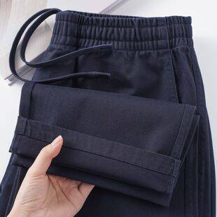 [Xinjiang Cotton Fabrication] 300g Heavyweight Navy Blue Pure Cotton Straight-Leg Casual Pants for Men, Spring and Autumn Long-Staple Cotton Sweatpants