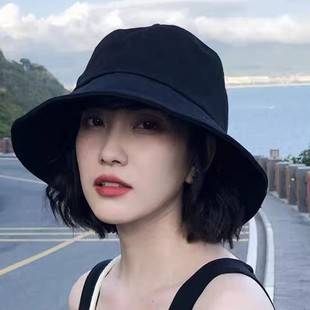 Internet Red Black Fisherman Hat Women's Summer Korean-style All-match Japanese-style Sunscreen Sun Hat Men's Basin Hat with Plain and Trendy
