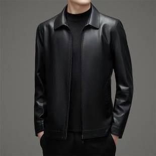 Clearance Sale: Haining First-Layer Leather Men's Leather Jacket with a Turn-Down Collar, New Style for Middle-Aged Men, Thickened Casual Jacket