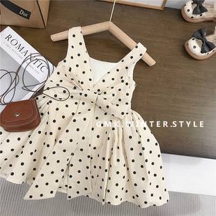 Girls Sleeveless Polka Dot Dress Summer New Kidsren's Vest Dress Baby Bow Princess Cotton Dress Export