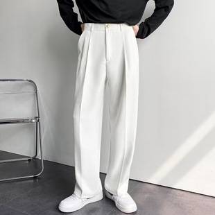 High-End Draped Trousers for Men 2025 Summer Loose Straight Trousers Ice Silk White Suit Trousers Men's Casual Trousers