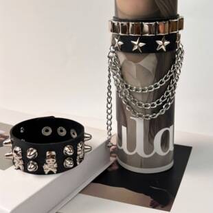 Japanese and Korean New Motorcycle Punk Pu Leather Rivet Bracelet Personalized Skull Street Dance Bracelet Accessories Hip-Hop Bracelet Jewelry