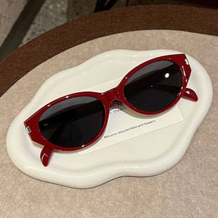 Korean Version 2026 New Cat-Eye Retro Ancola Red Sunglasses for Women, High-End Style, Uv Protection, Suitable for Prescription Lenses