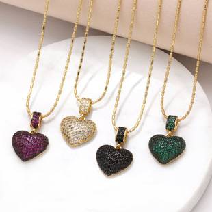As Jewelry Shopee Cross-Border Hot-Selling Colorful Zircon Heart Pendant Necklace for Women Gold-Plated Clavicle Chain Nkb228