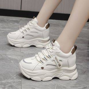Women's Shoes 2025 New Height-Increasing Spring and Autumn Versatile White Shoes Soft Leather Height-Increasing Sports Thick-Soled Casual Dad Shoes for Women