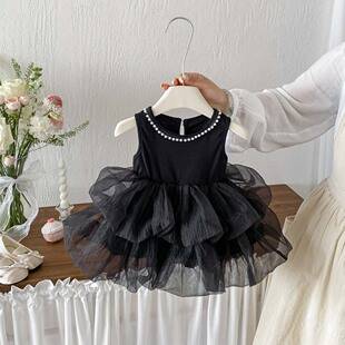 Girls' Summer Dress, High-End Birthday Dress for Children, Stylish Sleeveless Princess Dress, Cake-Style Puffy Dress for Baby Girls