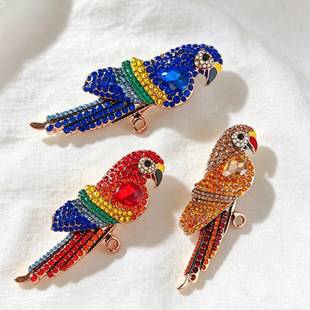 Red Vintage Parrot Brooch Versatile Animal Large Brooch Bird Clothing Accessory European and American Trendy Exaggerated Brooch