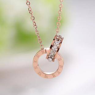Korean style simple student artistic Mori Roman Digital full diamond pendant 18K rose gold titanium steel clavicle necklace for women
