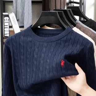 Cross-Border High-End Twisted Pattern Men's Knitwear, Round Neck Autumn and Winter Sweater with Pony Embroidery, Casual Versatile Men's Sweater Wholesale