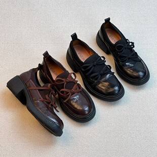 Soft leather version~ Bowknot thick-soled round-toe chunky heel loafers for women, niche fashion, casual and stylish small leather shoes for commuting