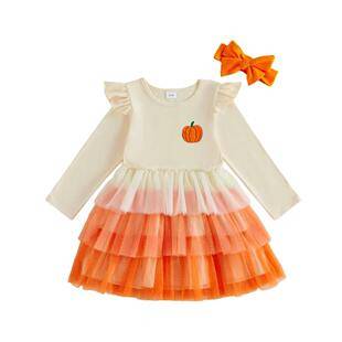 Cross-Border Children's Halloween Patchwork Mesh Princess Dress for Baby Girls, Pumpkin and Little Ghost Dress, Available in Two Colors