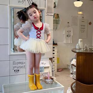 2026 New Summer Style Kidsren's Snow White Quick-Drying Swimsuit Girls' Skirt-Style One-Piece Swimsuit Baby Girl Swimsuit