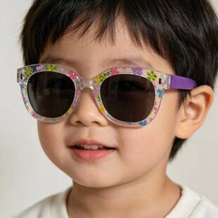 2026 New Style Flower Colorful Print Square Frame Kidsren's Outdoor Sunshade Sunglasses Cartoon Cute Baby Trendy Sunglasses