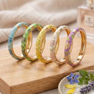 Chinese Style Travel Gift Colorful Enamel Spring Open Bracelet Peony Cloisonné Women's Vintage Enamel Bracelet