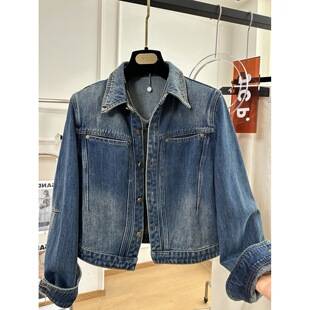 2026 Autumn Polo Collar Denim Jacket for Women, Loose Fit, Mature Style, Cuffed Sleeves, High-End Feel