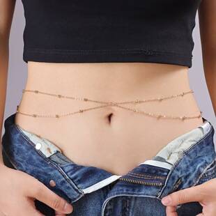 European and American Cross-Border Fashion Accessories, Stylish Street Style Round Bead Chain, Stackable Sexy Belly Chain for Women, Popular Versatile Copper Bead Chain Waist Chain