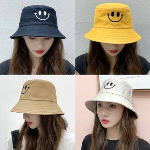 Double-sided Fisherman Hat Women's Korean-style Embroidered Smiley Face Two-sided Sunshade Hat for Four Seasons Universal Basin Hat Fashion Stylish Hat