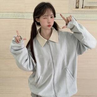 Unique and stylish spring and autumn outerwear for women, featuring a new design with a small size, a lapel collar, and letter embroidery on a suede jacket