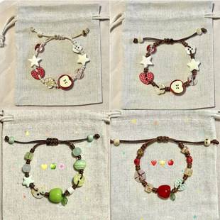 Apple Paradise Handmade Colorful Beaded Bracelet with Buttons, Cute and Sweet, Fresh 2026 New Style Jewelry